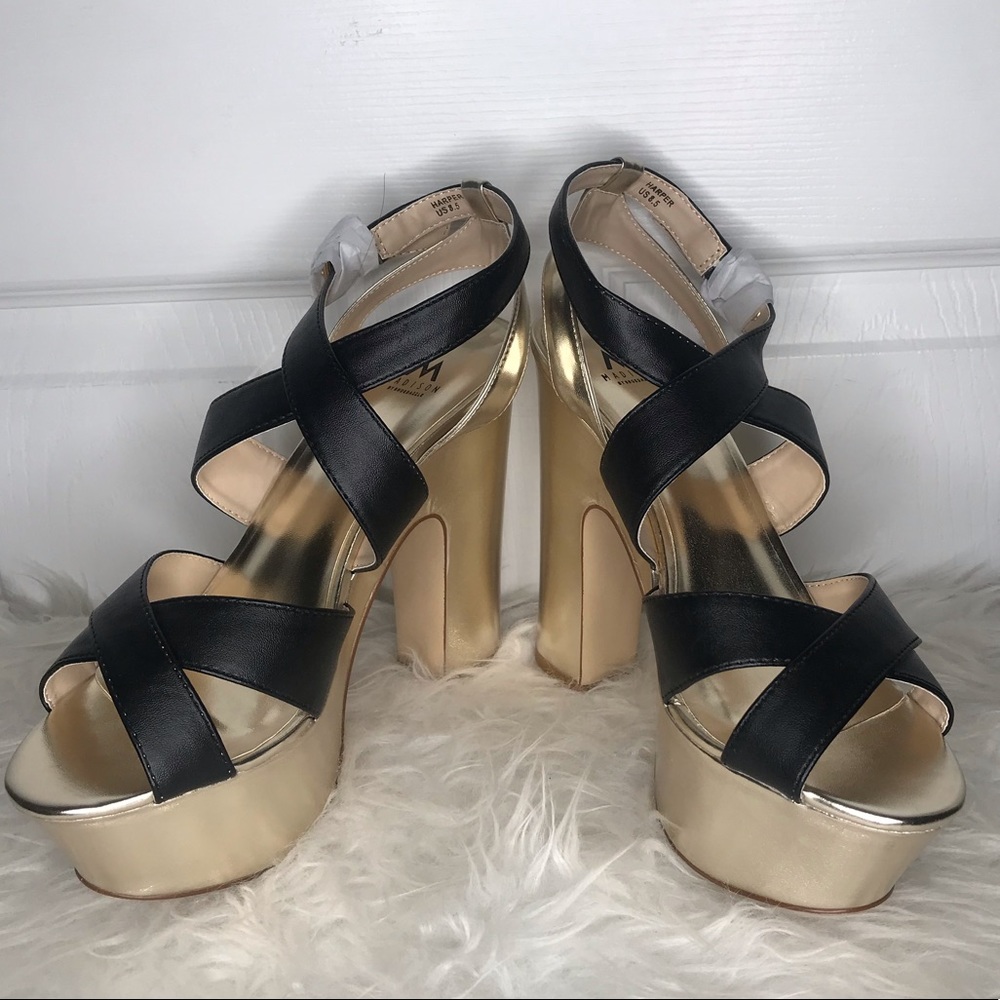 Black & Gold Chunky Platformed Heels 8.5